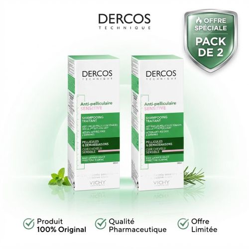 Dercos Technique Anti-Pelliculaire Sensitive – Shampooing Traitant Pellicules & Démangeaisons 2 x 200ml