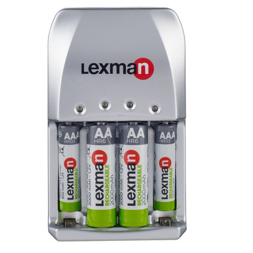 Chargeur de piles Rapide 4x AA ou 4 AAA Inclus 2x AA 2000 mAh 2x AAA 900 mAh