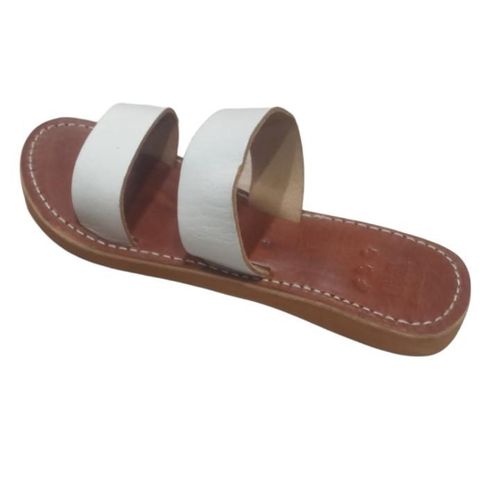 Sandales Plates en Cuir Naturel Pour Femme à Double Bride - Blanche