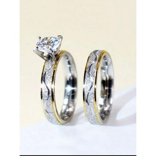 2 PCS bagues de couple en acier inoxydable avec strass/ bague de mariage