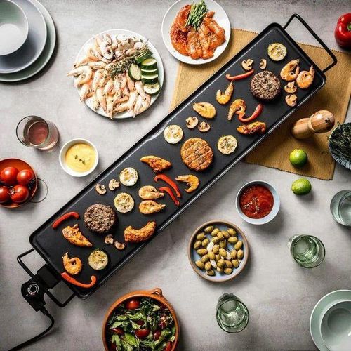 Plancha Électrique de Table, Grill Électrique Antiadhésif, Plaque de Cuisson Multifonction, Cuisson Sans Fumée, Appareil de Cuisine Électrique