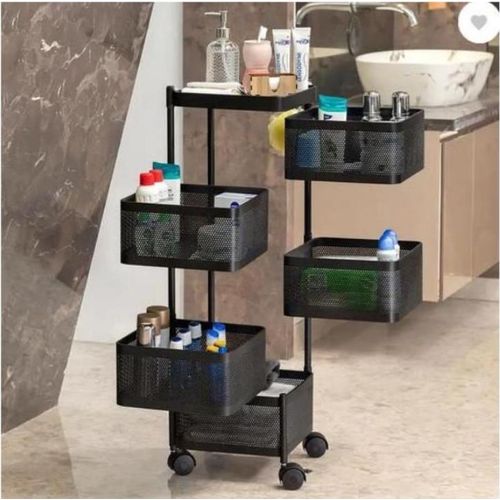 عربة مطبخ معدنية رف متعدد الاستخدامات بعجلات لتخزين الفواكه والخضراوات والبصل والبطاطس منظم مطبخ مربع الشكل وحامل ملحقات