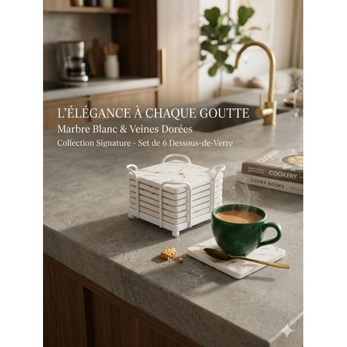 Lot de 6 Dessous de Verre Carrés Effet Marbre – Antidérapants avec Support, Protection Table pour Tasses et Mugs, Design Moderne