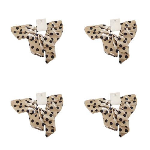 Chouchou Cheveux - Satin Carré à Pois - Accessoire Élégant et Tendance - Beige et Noir - Lot de 4