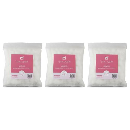 Lot de 3 - Boules de Coton Hypoallergéniques - 100% Coton - Usage Cosmétique et Soin de la Peau - Douces et Absorbantes
