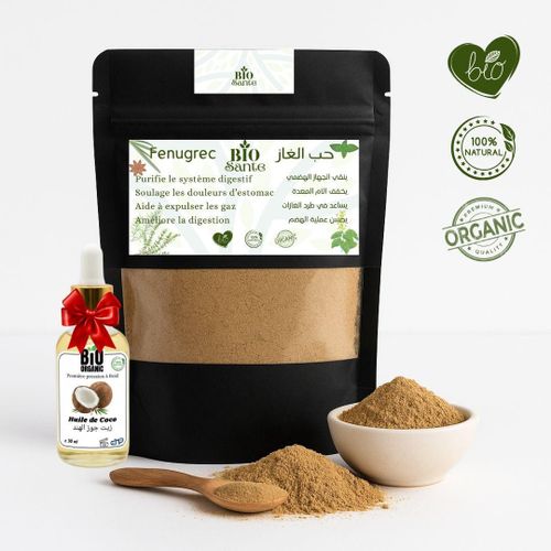 Fenugrec 500 g poudre naturelle pour tisane + huile de Coco 30ml gratuit
