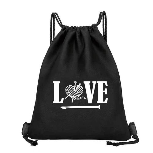 1 sac noir à cordon avec motif imprimé inspiré du crochet, organisateur portable en matière douce, idéal pour les vacances, le fitness, le shopping, le sport et le yoga, cadeau de printemps et d'été pour les amis