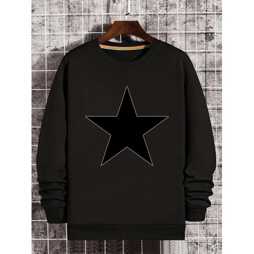 Sweat-shirt dcontract manches longues pour homme avec impression toile noire audacieuse mlange de polyester doux col rond lavable en machine - Polyvalent pour les tenues dcontractes sweat-shirt capuche