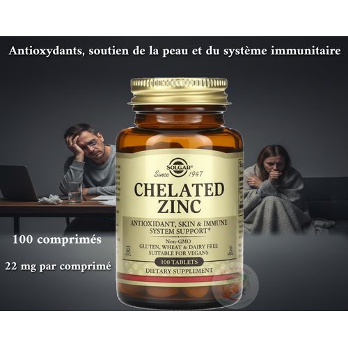 Solgar, Zinc chélaté, 100 comprimés (22 mg par comprimé)