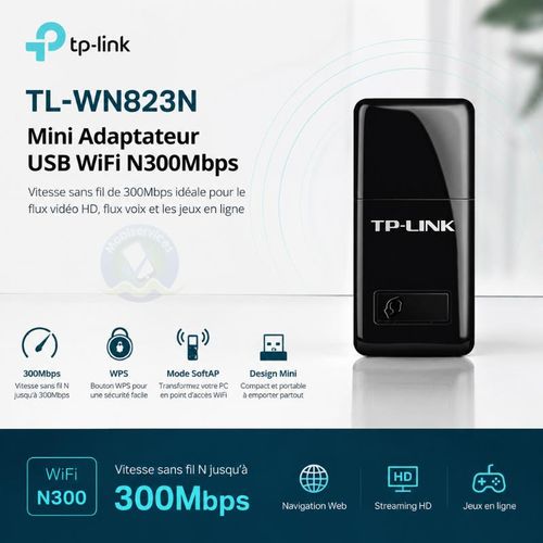 TL-WN823N Adaptateur USB WiFi N300 Mbps – Mini Dongle Sans Fil