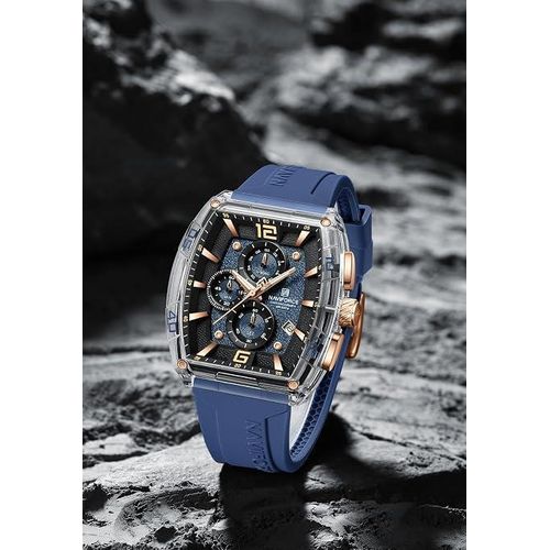 MONTRE NAVIFORCE ELEGENCE SPORTIVE A L ETAT PUR AVEC DESING TONNEAU UNIQUE BRACELE SILICON ETANCHEITE 5ATM CHRONOGRAPHE