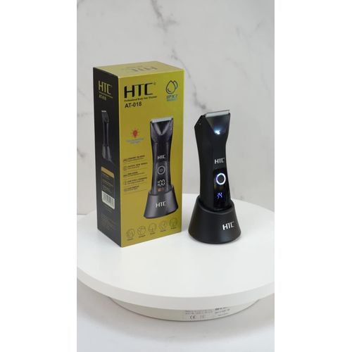 Tondeuse Professionnelle pour le Corps et Barbe HTC AT-018 - Tondeuse Intime Étanche IPX7 avec Lame Céramique, Écran LCD, Éclairage LED et Socle de Charge USB-C