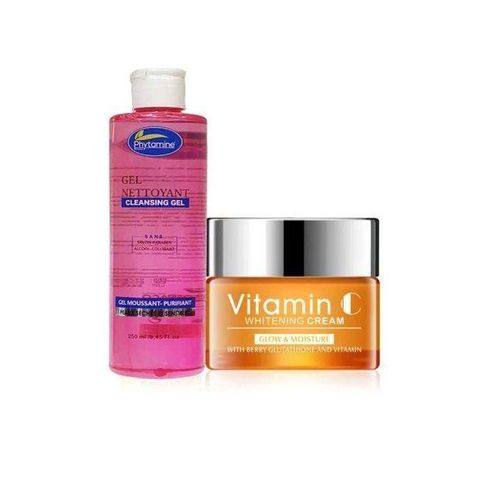 PACK Gel Nettoyant Peaux Sèches 250 ml +Crème visage ,Anti age vitamine C