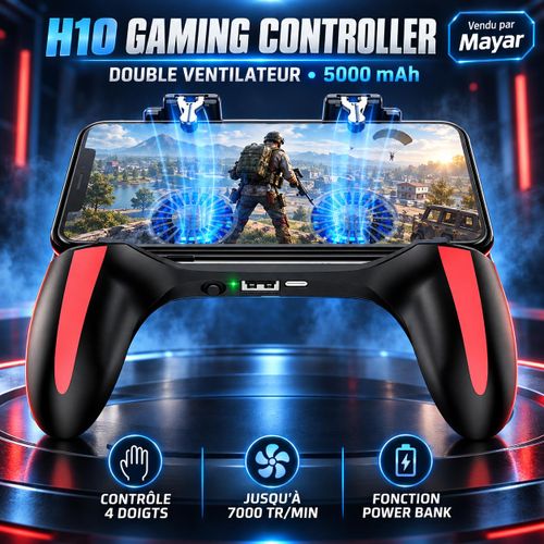 H10 – Manette Gaming Mobile 6 Doigts avec Refroidissement Semi-Conducteur, Ventilateur Silencieux, 4 Gâchettes Physiques Rabattables et Support Ergonomique pour Android et iPhone