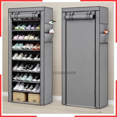 Meuble Étagère à Chaussures 9 Niveaux en Tissu,Armoire de Rangement Pliable et Anti-Poussière avec Housse Zip et Poches Latérales