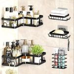 product_image_name-Generic-رف زاوية من الفولاذ المقاوم للصدأ للحمام، 5 قطع، خطافات وحامل صابون-2