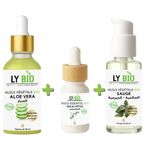 LY BIO PACK HUILE ALOE VERA 50ml - PIPETTE + HUILE ESSENTIEL EUCALYPTUS 10ML + HUILE SAUGE 50ML - POMPE