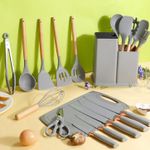 product_image_name-Generic-Set d'ustensiles de cuisine en silicone et en acier inoxydable Gris-1