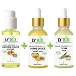 LY BIO PACK HUILE AMANDE DOUCE 50ml - POMPE + HUILE GERME DE BLE 50ML - PIPETTE + HUILE THYM 50ML - PIPETTE