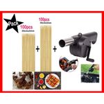 Pack de ventilateur manuel pour barbecue au charbon avec 100 brochettes