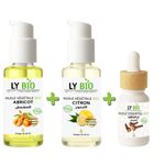 LY BIO PACK HUILE ABRICOT 50ML - POMPE + HUILE CITRON 50ML - POMPE + HUILE ESSENTIEL GIROFLE 10ML