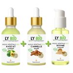 LY BIO PACK HUILE AVOCAT 50ml - PIPETTE + HUILE CANNELLE 50ML - PIPETTE + HUILE SESAME 50ml - POMPE