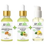 LY BIO PACK HUILE AMANDE DOUCE 50ML - PIPETTE + HUILE AVOCAT 50ml - PIPETTE + HUILE CITRON 50ML - POMPE