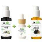 LY BIO PACK HUILE CADE 50ML - POMPE + HUILE ESSENTIEL EUCALYPTUS 10ML + HUILE NIGELLE 50ML - POMPE