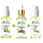 LY BIO PACK HUILE AVOCAT 50ml - POMPE + HUILE CANNELLE 50ML - PIPETTE + HUILE RICIN 50ml - POMPE