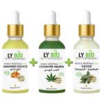 LY BIO PACK HUILE AMANDE DOUCE 50ML - PIPETTE + HUILE HYDRATANTE & NUTRITIVE 50ML - PIPETTE + HUILE SAUGE 50ML - PIPETTE