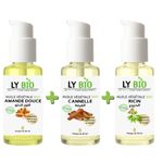 LY BIO PACK HUILE AMANDE DOUCE 50ml - POMPE + HUILE CANNELLE 50ML - POMPE + HUILE RICIN 50ml - POMPE