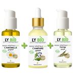 LY BIO PACK HUILE CAMOMILLE 50ML - POMPE + HUILE CAMPHREE 50ML - PIPETTE + HUILE THYM 50ML - POMPE