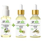 LY BIO PACK HUILE CAMPHREE 50ML - POMPE + HUILE RICIN 50ml - PIPETTE + HUILE THYM 50ML - PIPETTE
