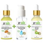 LY BIO PACK HUILE AMANDE DOUCE 50ML - PIPETTE + HUILE PARAFFINE 50ML - POMPE + HUILE RICIN 50ml - PIPETTE