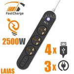 POWER SOCKET ,4 USB , 3 Power socket , 3.1 A , 2500 W