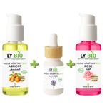LY BIO PACK HUILE ABRICOT 50ML - POMPE + HUILE ESSENTIEL LAVANDE 10ML + HUILE ROSE 50ml - POMPE