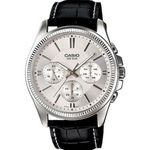 product_image_name-Casio-Cadran blanc pour homme - Bracelet cuir noir - Etanche 50m -1
