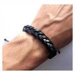 product_image_name-Generic-Bracelet Torsadé Cuir Noir Et Fil Reglable - Unisex-3