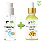 LY BIO حزمة زيت البارافين 50 مل - مضخة + زيت المشمش 50 مل - قطارة