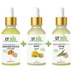 LY BIO PACK HUILE AMANDE DOUCE 50ML - PIPETTE + HUILE MAIS 50ML - PIPETTE + HUILE THYM 50ML - PIPETTE