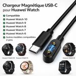 product_image_name-Generic-Chargeur compatible avec Huawei Band 10 9 8 7 6, pour Watch Fit, Fit 2, 3, Mini, 4X, Honor ES Smart Watch, câble de charge USB Type-C , Fit/Fit 2/Fit ES/Band charger Cable recharge Magnétique / Band6 Pro 2 1 7, 6,-1