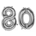 Ballons Aluminium Or Anniversaire Chiffre 80 ans ARGENT