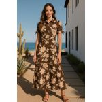 Marwa Robe Mi-Longue Imprimée Fleur Brune - R4875E25