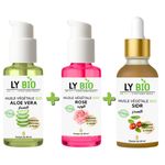 LY BIO PACK HUILE ALOE VERA 50ml - POMPE + HUILE ROSE 50ml - POMPE + HUILE SIDR 50ML - PIPETTE