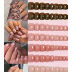 product_image_name-Generic-عبوة من 96 قطعة من الأظافر الزائفة المربعة القصيرة اللامعة، 4 ألوان نود بأنماط مختلفة-1