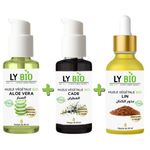 LY BIO PACK HUILE ALOE VERA 50ml - POMPE + HUILE CADE 50ML - POMPE + HUILE LIN 50ML - PIPETTE