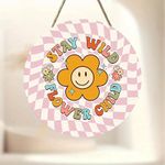 product_image_name-Generic-1pc Keep It Wild Flower Children Round Wall Art : Panneau décoratif vintage et plaque, panneau en bois à suspendre, décoration intérieure, convient à toutes les décorations de saison, vacances, Noël-1