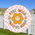 product_image_name-Generic-1pc Keep It Wild Flower Children Round Wall Art : Panneau décoratif vintage et plaque, panneau en bois à suspendre, décoration intérieure, convient à toutes les décorations de saison, vacances, Noël-4