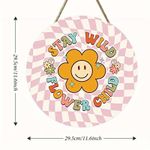 product_image_name-Generic-1pc Keep It Wild Flower Children Round Wall Art : Panneau décoratif vintage et plaque, panneau en bois à suspendre, décoration intérieure, convient à toutes les décorations de saison, vacances, Noël-6