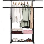 product_image_name-Generic-رف ملابس مزدوج القضبان، أسود اللون، للاستخدام الداخلي، مع مساحة تخزين مزدوجة للأحذية-1